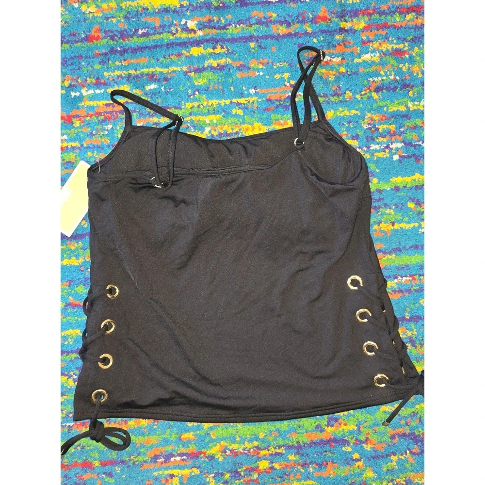 NWT Michael Kors Tankini Swim Top Black Lace Up Grommet Underwire Womens Size XS